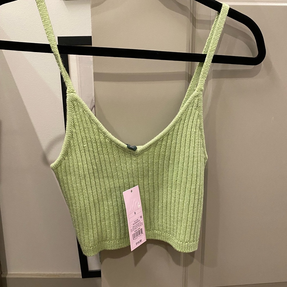 Green Ribbed Knit Crop Top